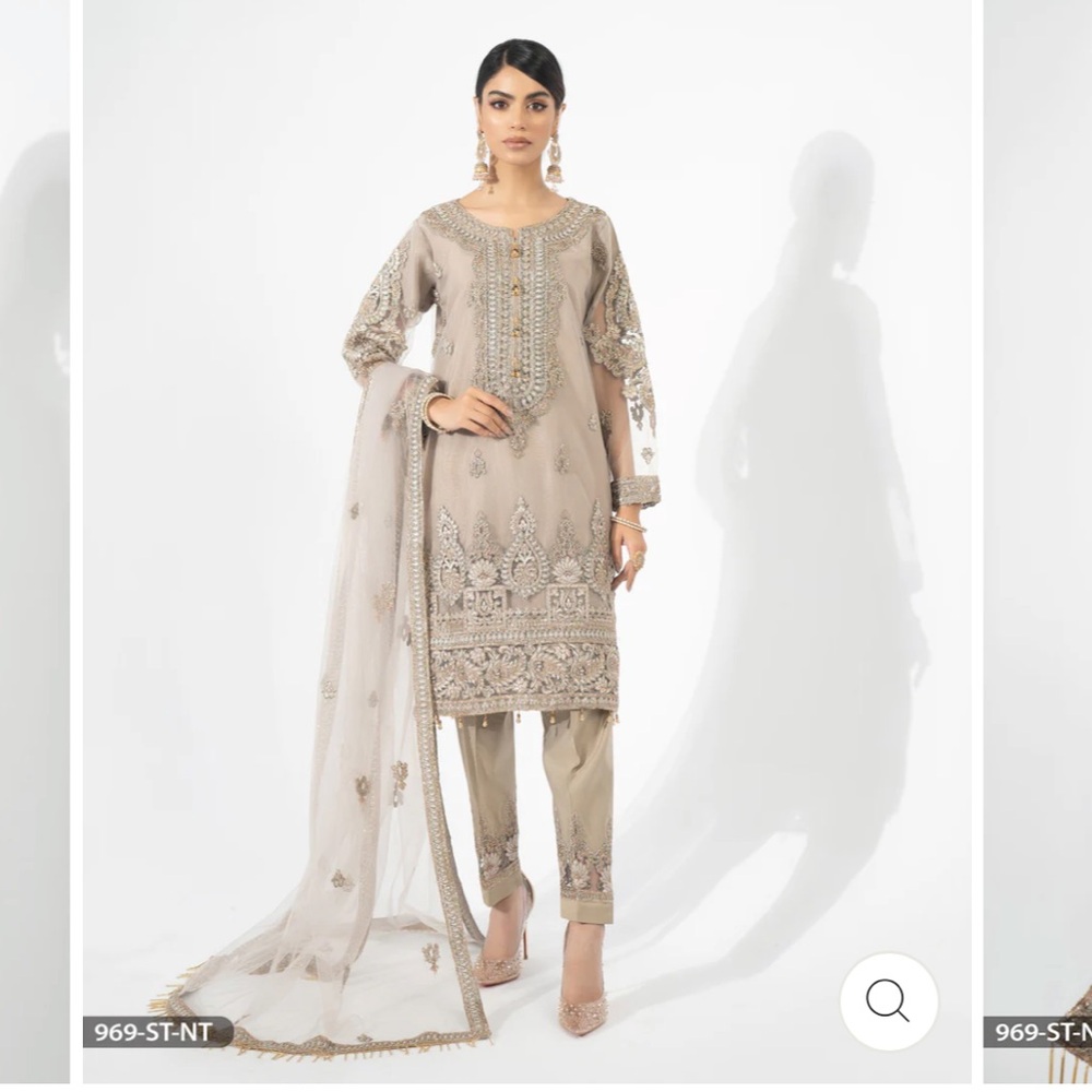 New pakistani 3 pieces net embroidered party dress